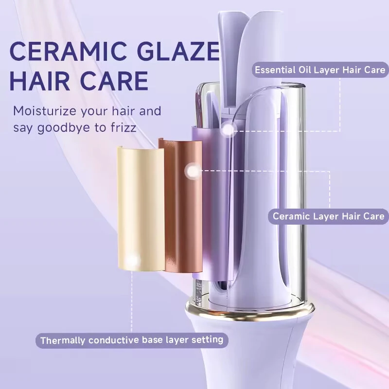 (image for) 28mm Professional Automatic Ceramic Curling Iron 3 Temperature Settings 5-Second Preheat Anti-Scald Design Automatic Rotating Curling Iron EU Plug